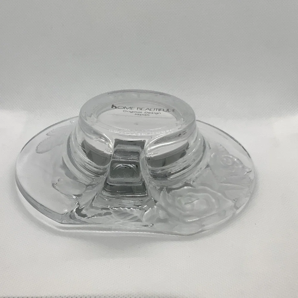 Vintage Mantel Desk Clock Home Beautiful Glass Etched Roses Japan & Quartz 5x6